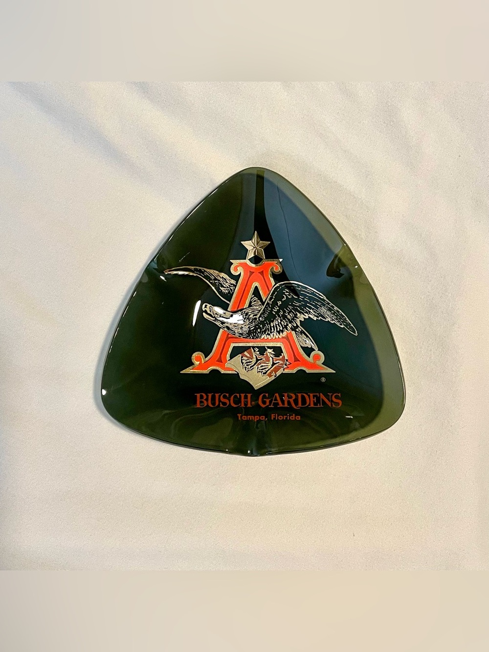 BUDWEISER~Busch Gardens ASHTRAY ~ Tampa FL - Dark Gray Glass - Trinket